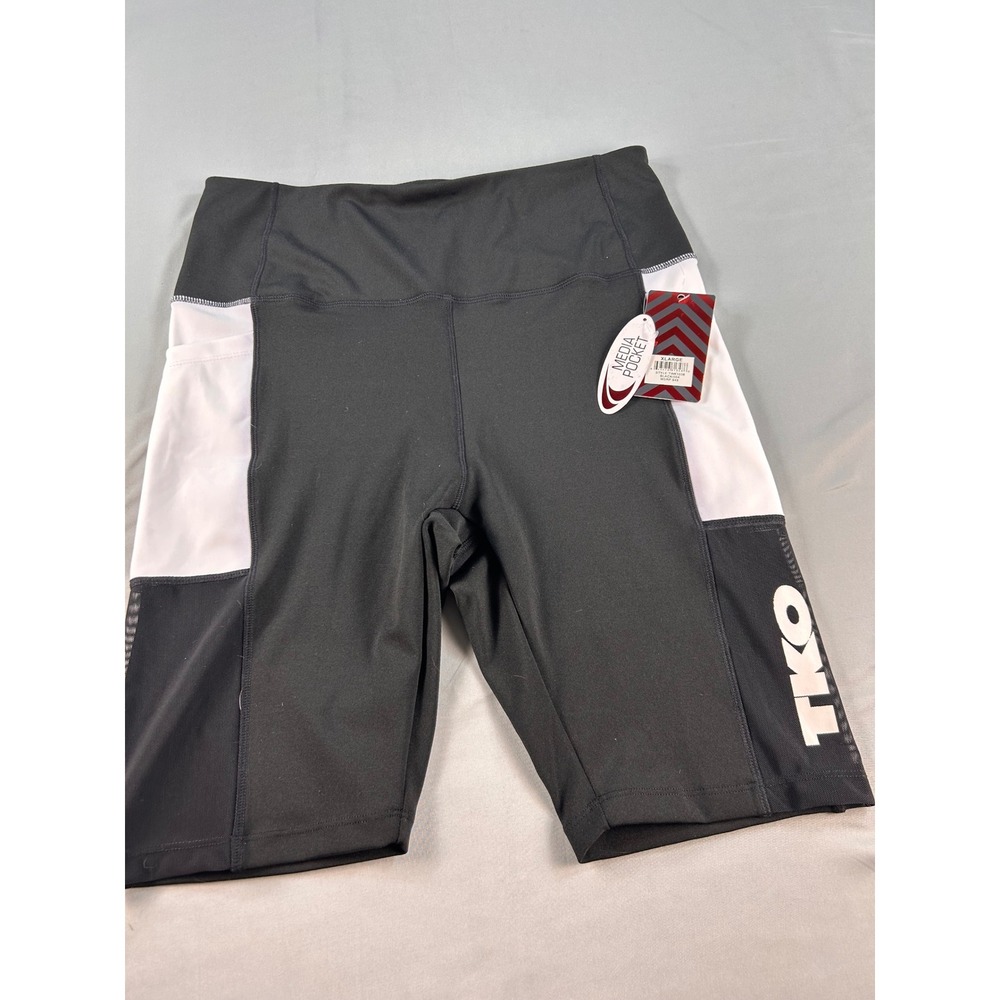 TKO Technical Knockout Womens Biker Shorts Black White Media Pocket XL NWT